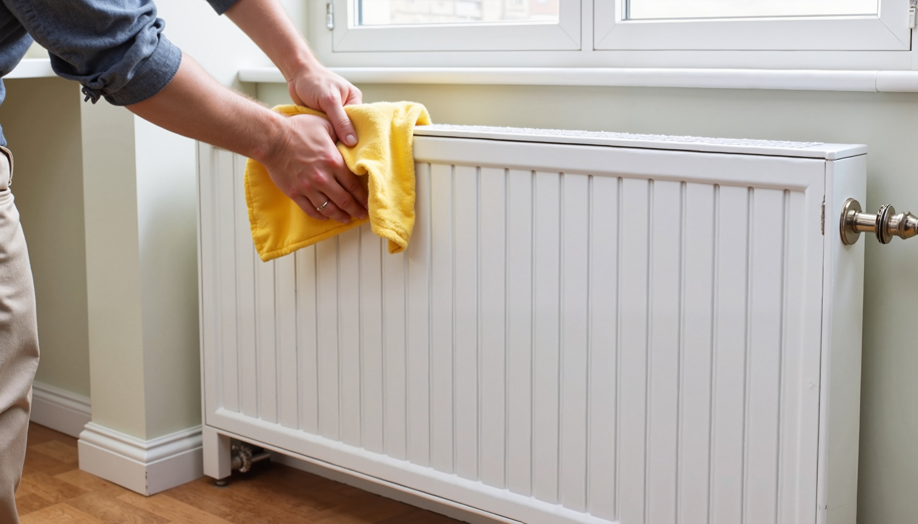 an image of a cloth being used to clean skirting boards