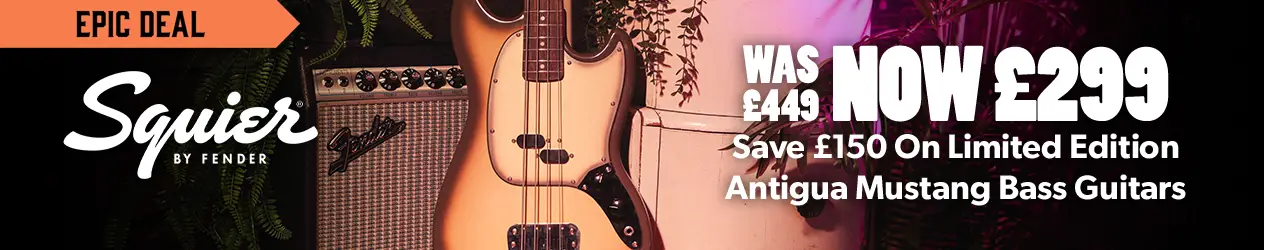 £150 off Squier FSR Classic Vibe Mustang Bass, now £299 - Andertons Music Co. Epic Deals