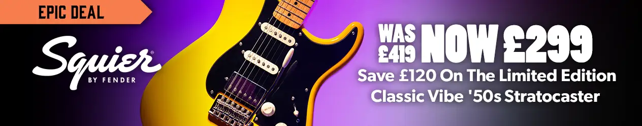 £120 off Squier FSR Classic Vibe HSS Strat Graffiti Yellow, now £299 - Andertons Music Co. Epic Deals