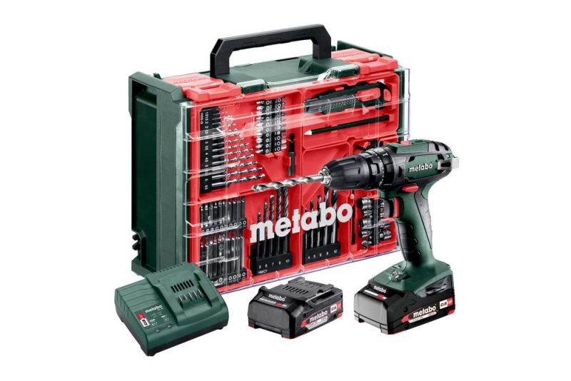 METABO Akku-Schlagbohrschrauber SB 18 Set (602245710) + 78-teil. Mobiler Werkstatt; Kunststoffkoffer; 18V 2x2Ah Li-Power+SC30