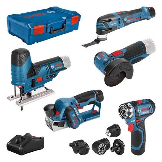 Bosch 5er Werkzeug-Set 12V: GSR + GOP + GHO + GWS + GST + 3x GBA + GAL + XL-BOXX 0615A0017D