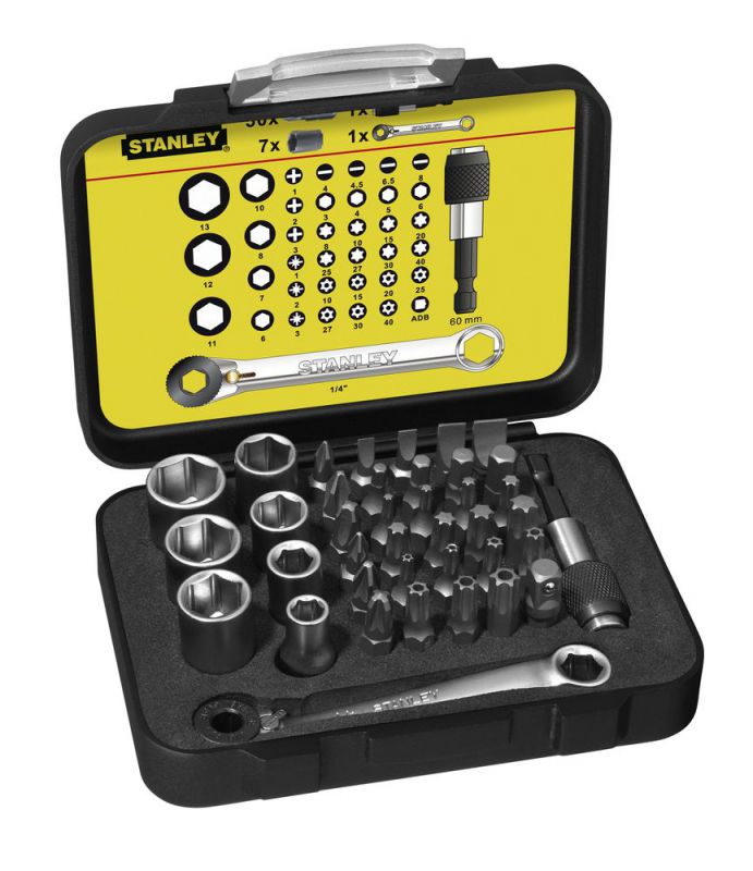 Coffret d'embouts Stanley 39 pièces, porte-embouts, clé à cliquet - 1-13-907