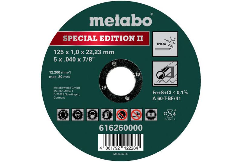 METABO Special Edition II 125 x 1,0 x 22,23 mm, Inox, Trennscheibe, gerade Ausführung (616260000) 