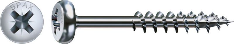 SPAX Universalschraube, 5 x 90 mm, 200 Stück, Teilgewinde, Halbrundkopf, Kreuzschlitz Z2, 4CUT, WIROX - 0231010500905