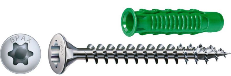 SPAX Universalschraube, 4 x 40 mm, 60 St + 60 Dübel, Vollgewinde, Linsensenkkopf, T-STAR plus T20, 4CUT, WIROX - 4621880400407