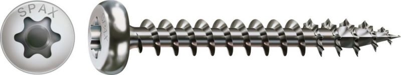 SPAX Edelstahlschraube, 5 x 30 mm, 200 Stück, Vollgewinde, Halbrundkopf, T-STAR plus T20, 4CUT - 0207000500303