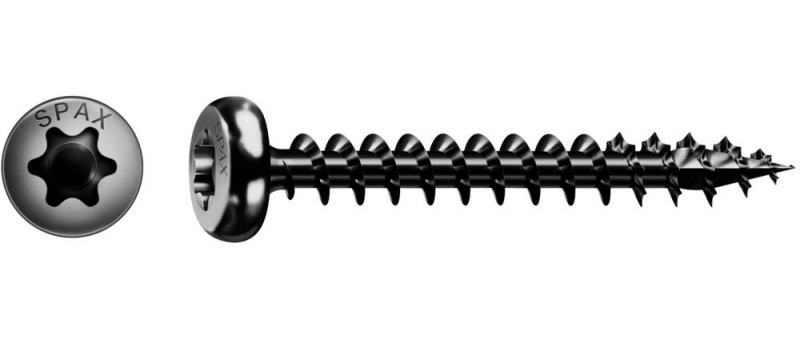 SPAX Universalschraube, 5,0 x 35, Vollgewinde, Halbrundkopf, T-STAR plus T20, 4CUT, BLAX, 200 Stück - 0201040500403