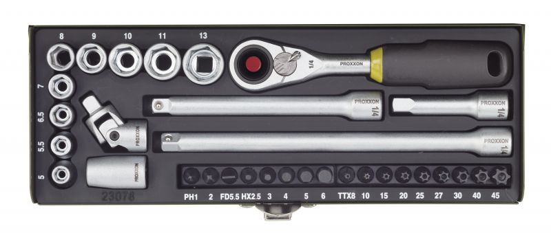 PROXXON Feinmechaniker-Steckschlüssel- und Schraubersatz 1/4" (32-teilig) - 23078