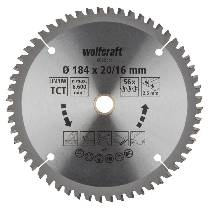 wolfcraft 1 Kreissägeblatt HM 56 Z. ø184x20/16 mm - 6622000