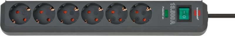 Brennenstuhl Eco-Line 13.500A Überspannungss.-Steckdosenl. 6-fach anthrazit 5m H05VV-F 3G1,5 Polybeutel