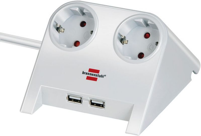 Brennenstuhl Desktop-Power USB-Charger mit 2 USB Ladebuchsen 2100mA 2-fach weiß poliert 1,8m H05VV-F 3G1,5 - 1153520222