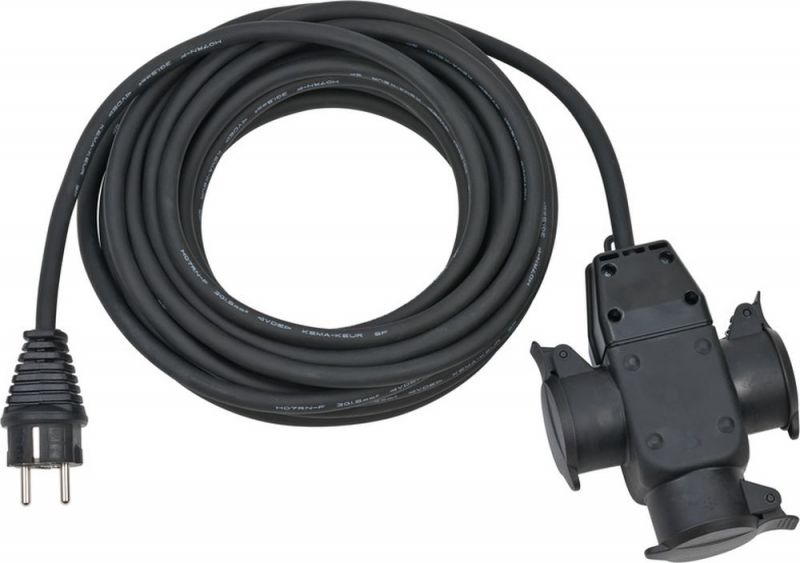 Brennenstuhl Câble d'extension 10m H07RN-F3G1,5 noir (avec triple connecteur en caoutchouc)