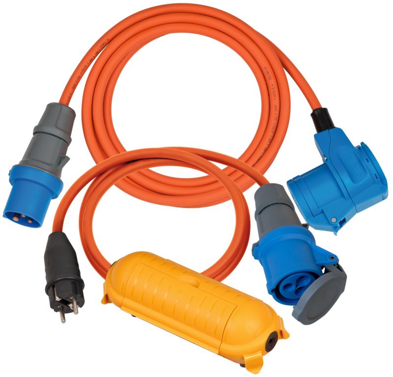 Brennenstuhl Camping Adapter-Set / CEE-Adapterleitung 1,5m, CEE 230V Verlängerungskabel 3m, Safe-Box BIG IP44 - 1509900015