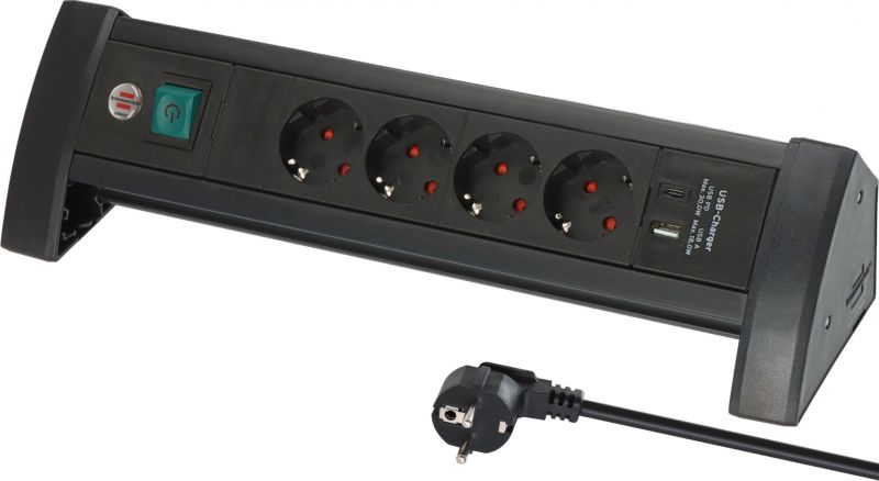Brennenstuhl Premium Office-Line Steckdosenleiste 4-fach schwarz mit USB C PD 30W und USB A 18W, 1,8m H05VV-F3G1 - 1156250544