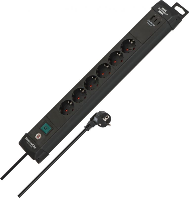 Brennenstuhl Premium-Line Steckdosenleiste 6-fach mit 2x USB C PD 65W und USB A 18W, schwarz 3m H05VV-F3G1.5 - 1951160613