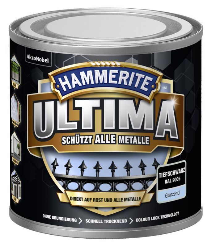 HAMMERITE Metallschutz-Lack ULTIMA Tiefschwarz Glaenzend 250ml - 5379708