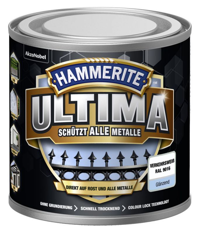 HAMMERITE Metallschutz-Lack ULTIMA Verkehrsweiß Glaenzend 250ml - 5379709