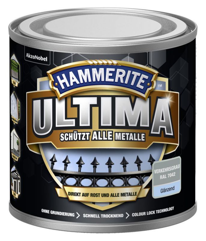 HAMMERITE Metallschutz-Lack ULTIMA Verkehrsgrau Glaenzend 250ml - 5379718