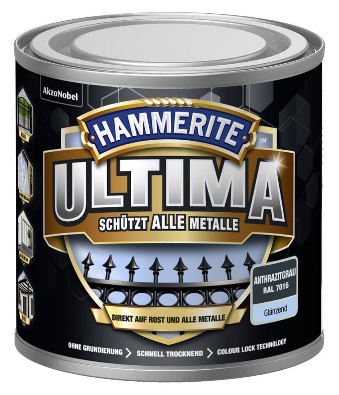 HAMMERITE Metallschutz-Lack ULTIMA Anthrazitgrau Glaenzend 250ml - 5379719