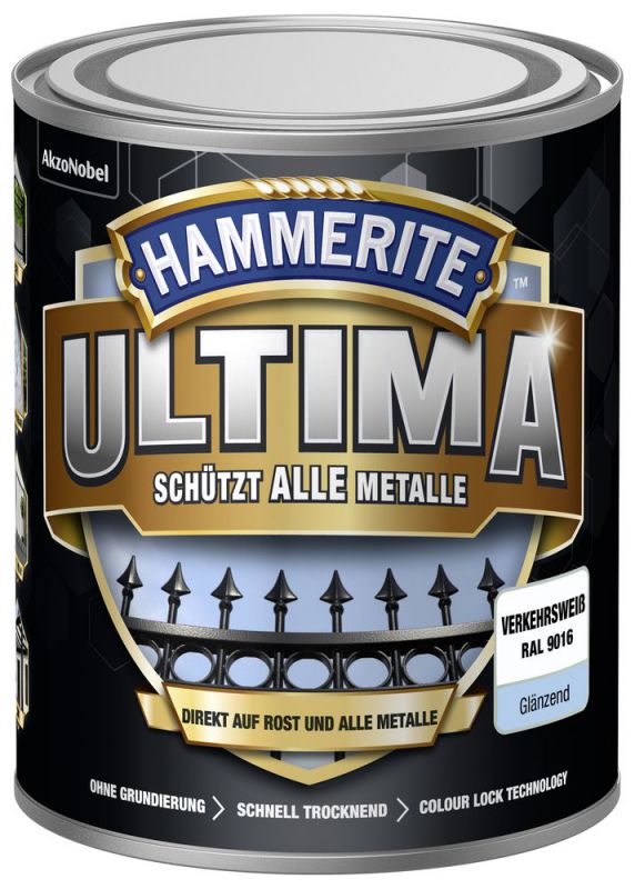 HAMMERITE Metallschutz-Lack ULTIMA Verkehrsweiß Glaenzend 750ml - 5379725