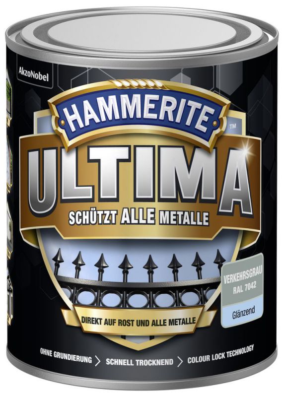HAMMERITE Metallschutz-Lack ULTIMA Verkehrsgrau Glaenzend 750ml - 5379731