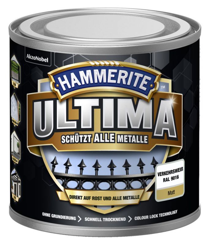 HAMMERITE Metallschutz-Lack ULTIMA Verkehrsweiß Matt 250ml - 5379744