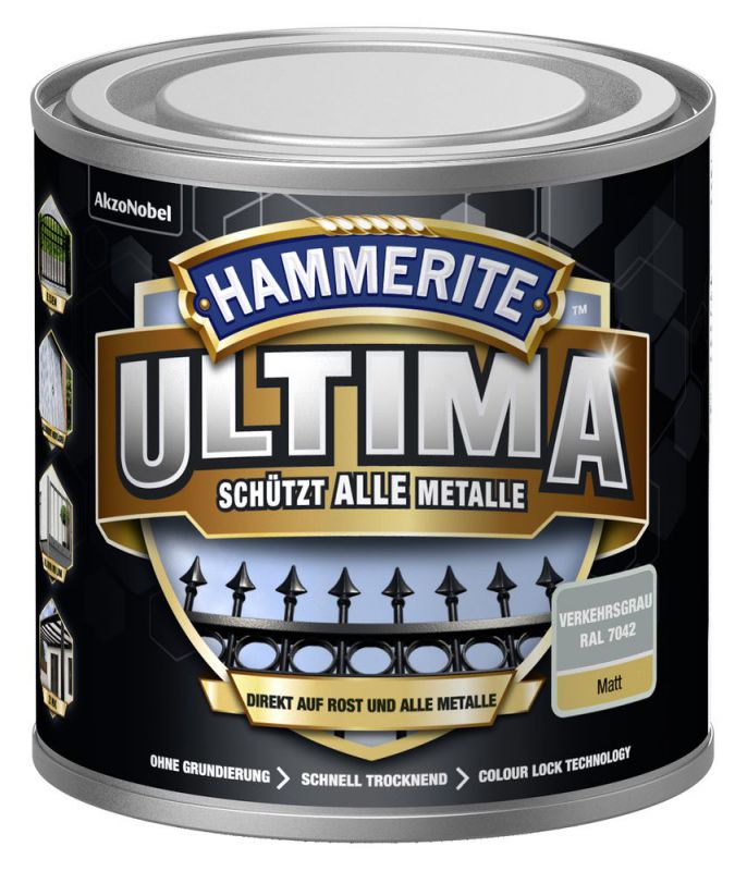 HAMMERITE Metallschutz-Lack ULTIMA Verkehrsgrau Matt 250ml - 5379746