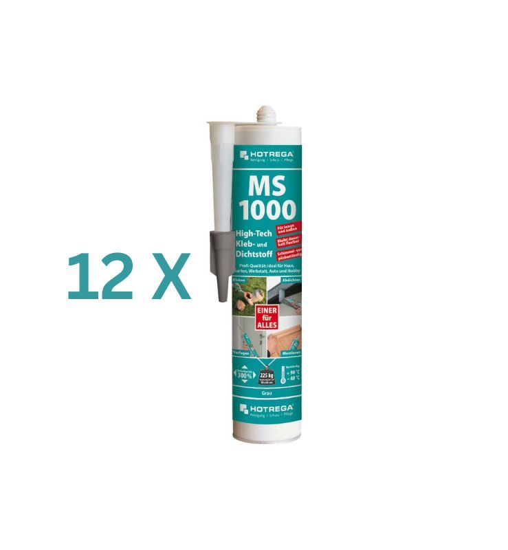 HOTREGA 12 x MS 1000 High-Tech Kleb- und Dichtstoff 290 ml (grau) (Vorteil-Set)