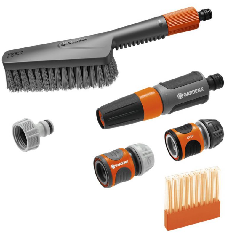 GARDENA Kit brosse de lavage à main S souple Cleansystem avec les batônnets de shampooing & raccords