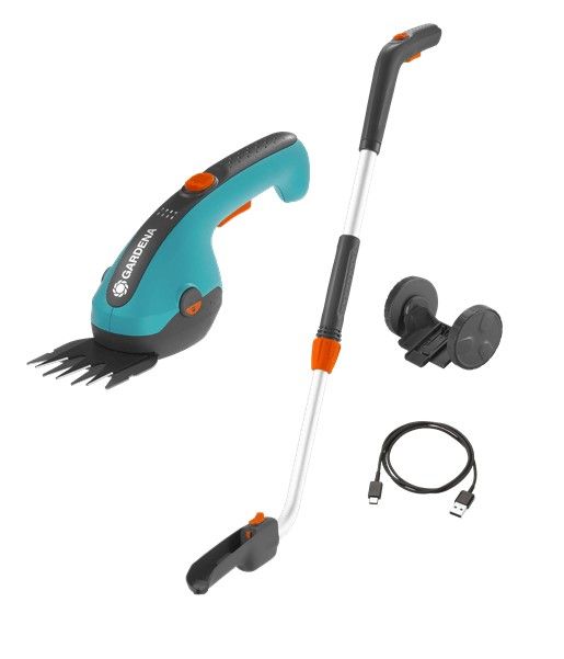 Gardena Kit cisaille à gazon ClassicCut Li + manche télescopique et roues