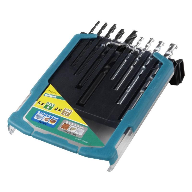 wolfcraft 1 Kombi-Sortiment Metall-Stein in Box, 9 Teile 