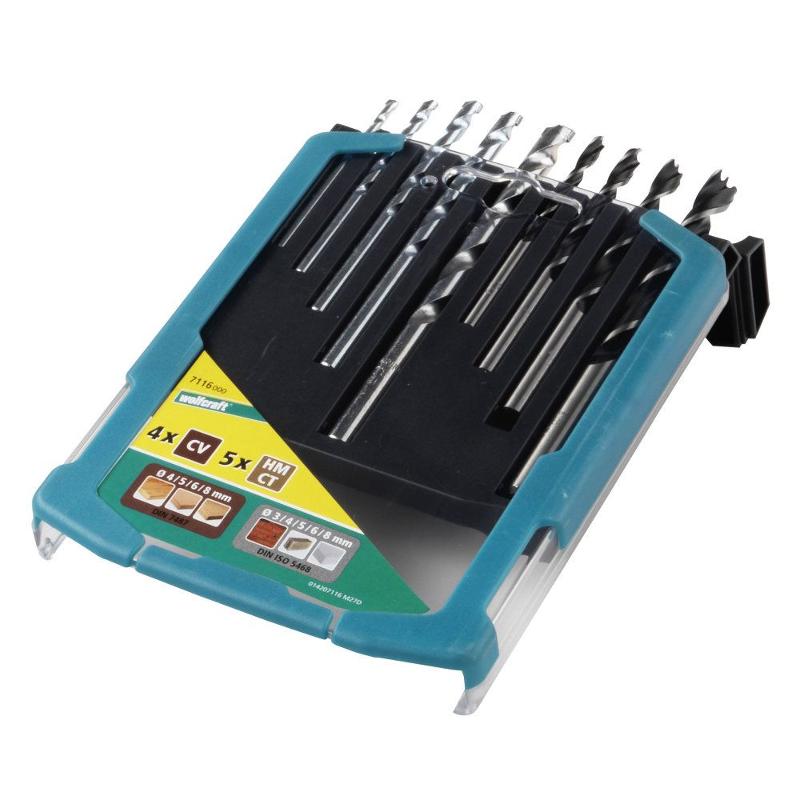 wolfcraft 1 Kombi-Sortiment Stein-Holz in Box, 9 Teile