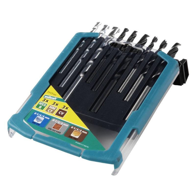 wolfcraft 1 Kombi-Sortiment Metall-Holz-Stein in Box, 9 Teile