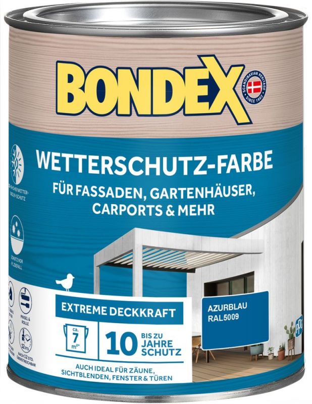 BONDEX WETTERSCHUTZ-FARBE AZURBLAU - RAL5009 0,75 L - 466131