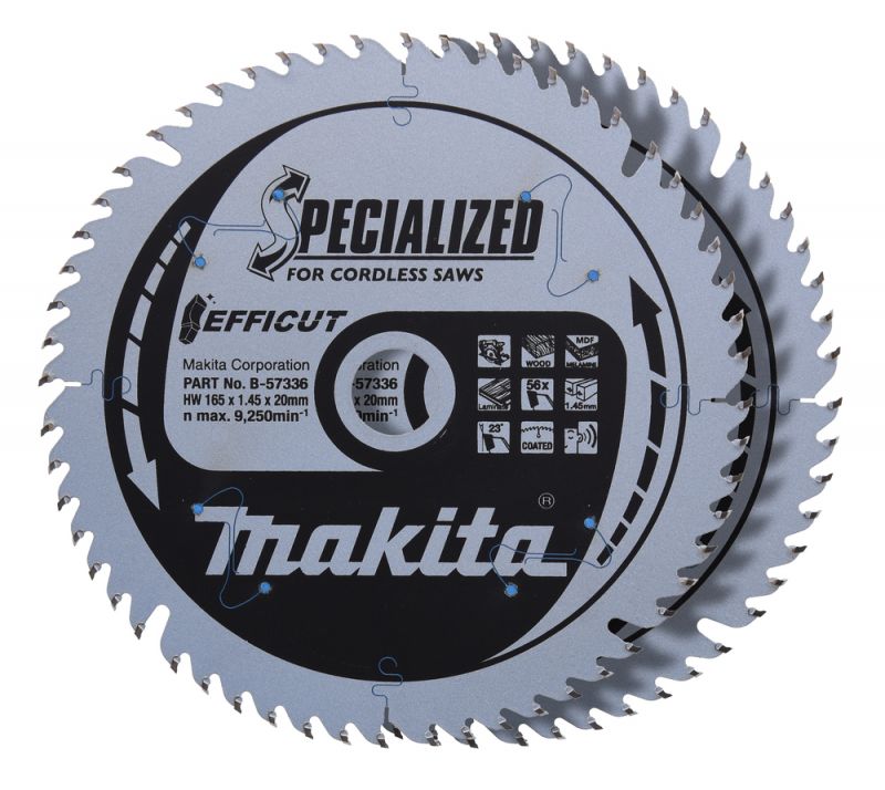 MAKITA Sägeblatt-Set Efficut 2er Set 165 mm/1,45 mm/20 mm/56 Zähne (B-57336-2)