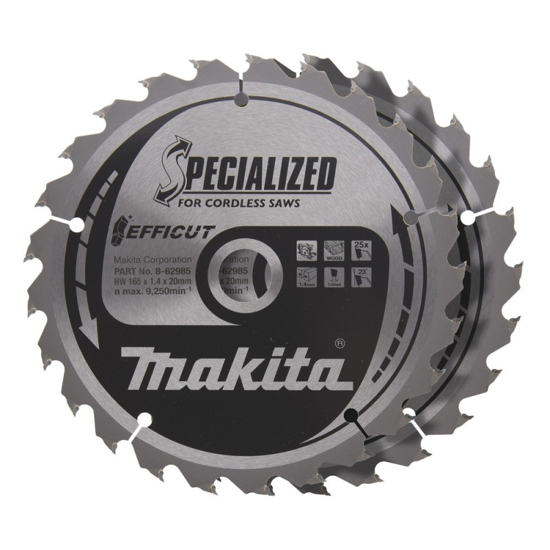 MAKITA Sägeblatt-Set Efficut 2er 165 mm /1,4 mm/20 mm/ 25 Zähne (B-62985-2)