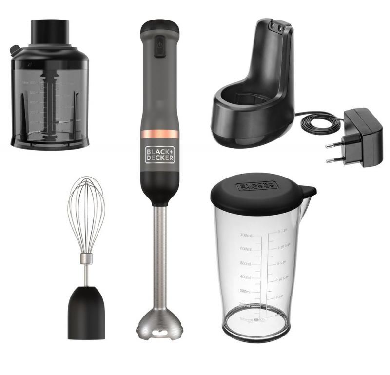 Black + Decker 3er-Set kitchen wand™ 7,2V Akku-Stabmixer inkl. 2-tlg. Zubehör, grau - BCKM1013KG-QW