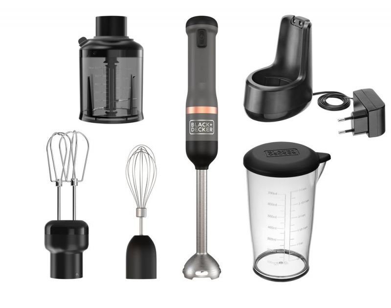 Black + Decker 4er-Set kitchen wand™ 7,2V Akku-Stabmixer inkl. 3-tlg. Zubehör, grau - BCKM1014KG-QW