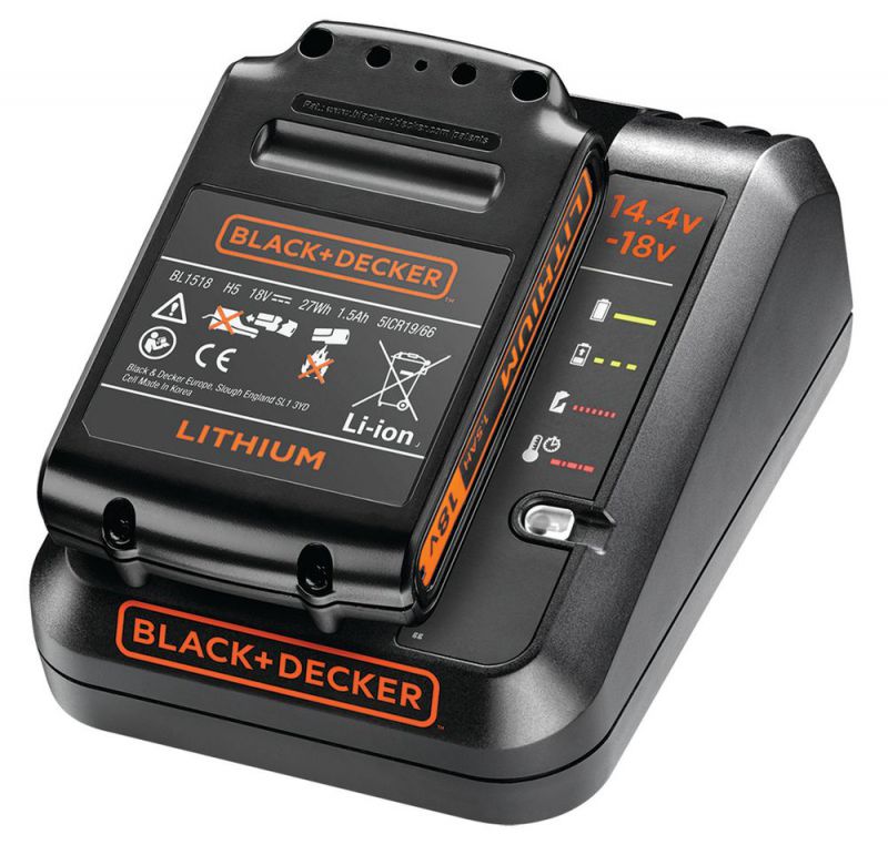Black + Decker 18V Akku-Ladegerät, 1A Ladestrom + 1 x 18V 1,5 Ah Akku - BDC1A15-QW
