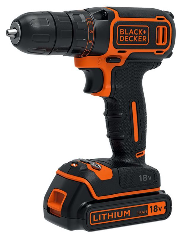 Black + Decker 18V Akku-Bohrschrauber, 1,5 Ah, Koffer - BDCDC18K-QW