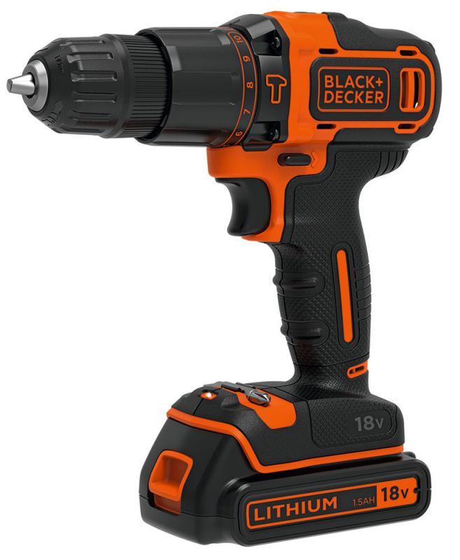Black + Decker 18V Akku-Schlagbohrschrauber, 1,5 Ah, Koffer - BDCHD18K-QW