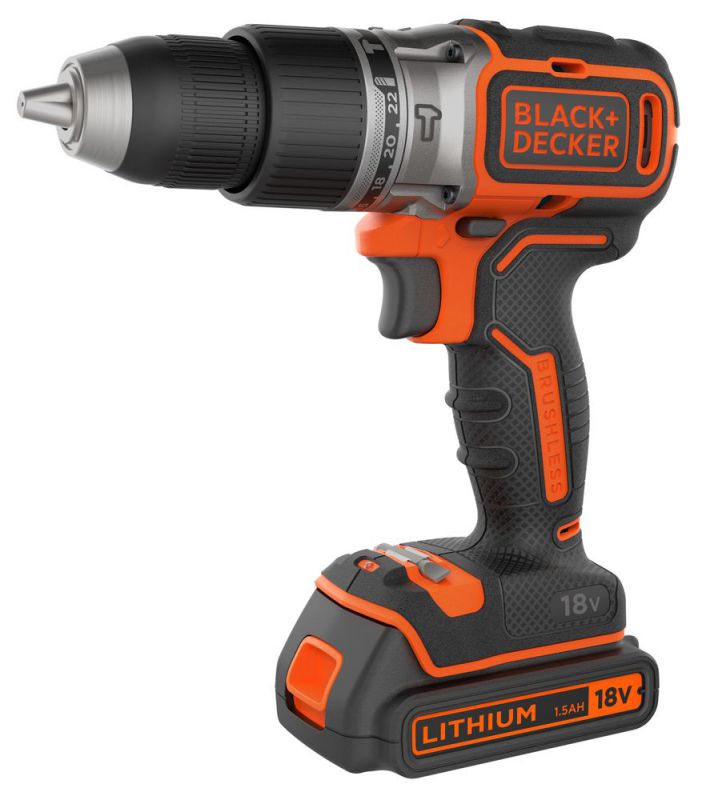 Black + Decker 18V Akku-Schlagbohrschrauber, 2 x 1,5 Ah, bürstenloser Motor, Koffer - BL188KB-QW