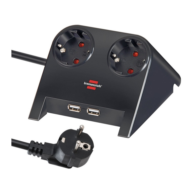 Brennenstuhl Desktop-Power USB-Charger mit 2 USB Ladebuchsen 2100mA 2-fach schwarz 1,8m H05VV-F 3G1,5 - 1153500222