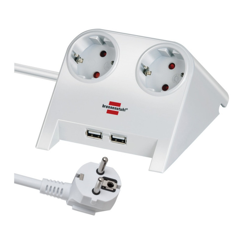 Brennenstuhl Desktop-Power USB-Charger mit 2 USB Ladebuchsen 2100mA 2-fach weiß poliert 1,8m H05VV-F 3G1,5 - 1153520222