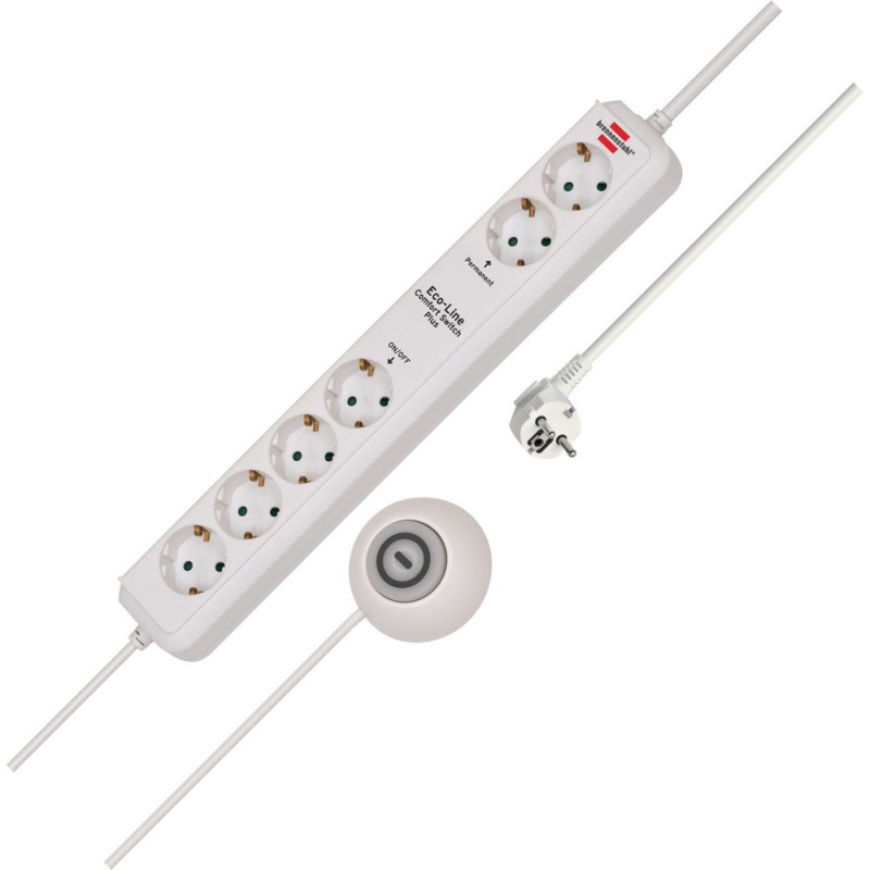 Brennenstuhl Eco-Line Comfort Switch PlusSteckd.leiste 6-fach weiss 1,5m permanent, Hand-/Fußschalter - 1159560216