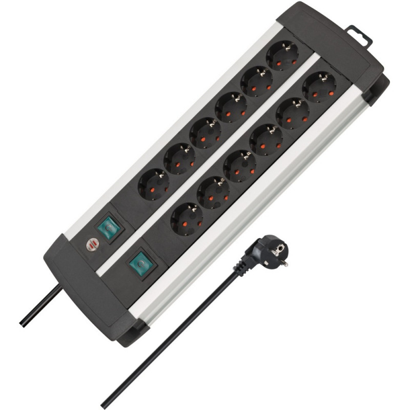 Brennenstuhl Premium-Alu-Line Technik Steckdosenleiste 12-fach Duo schwarz 3m H05VV-F 3G1,5 6-fach schaltb. - 1391000912