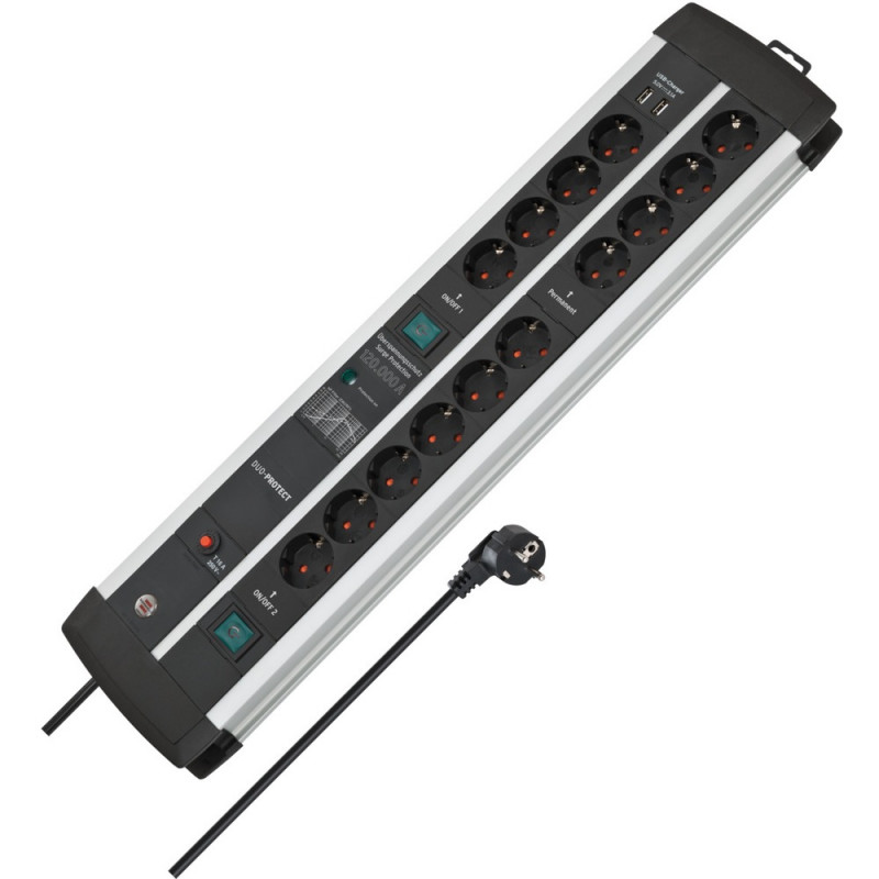 Brennenstuhl Premium-Protect-Line 120.000A Überspannungsschutz-Steckdosenleiste mit USB-Ladefunktion 14-fach DUO - 1392000232