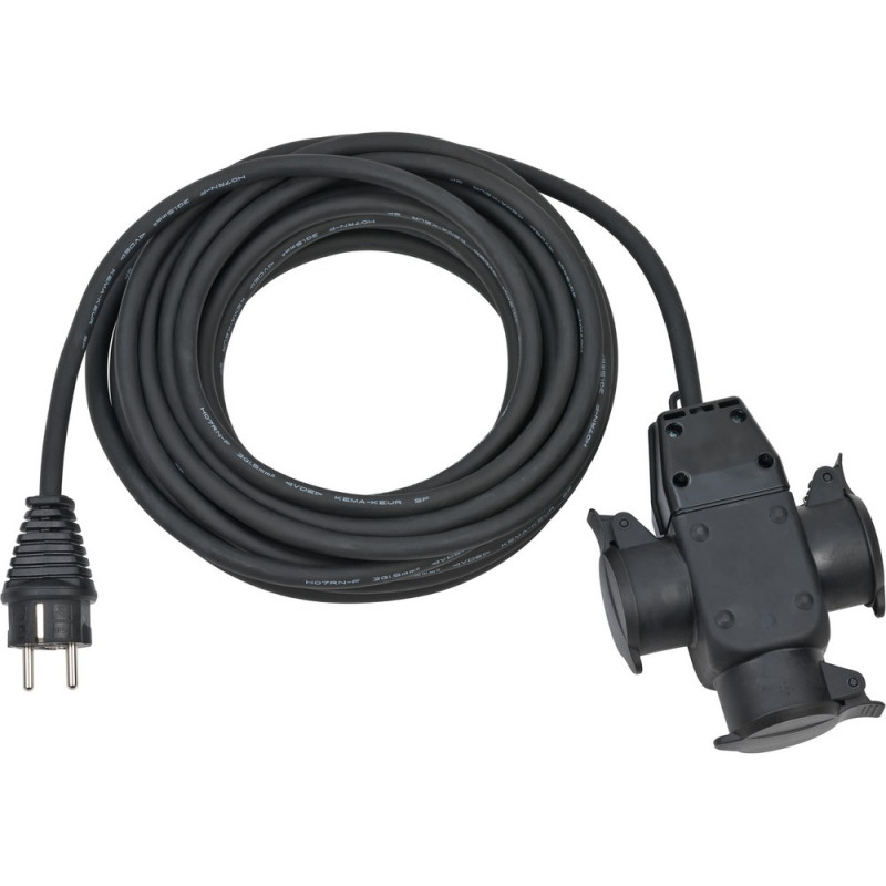 Brennenstuhl Verl.-Kabel 10m H07RN-F3G1,5 schwarz (mit 3-fach Gummikupplung <IP44>) - 1167810301