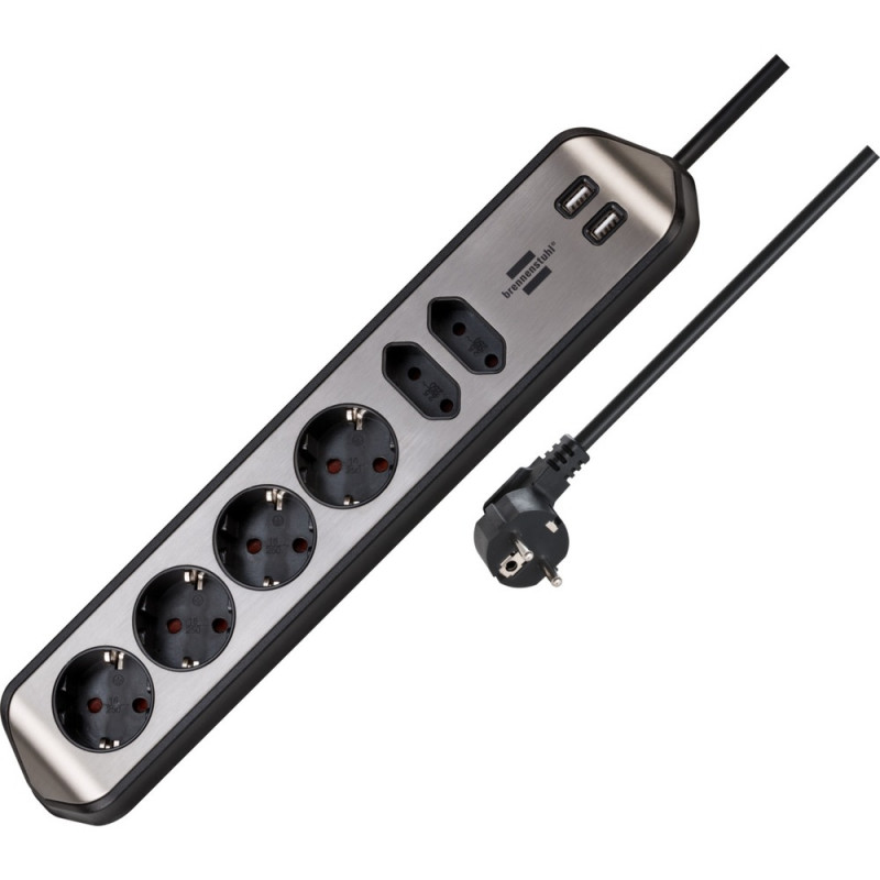 Brennenstuhl estilo Ecksteckdosenleiste mit USB-Ladefunktion 6-fach silber/schwarz - 1153590610