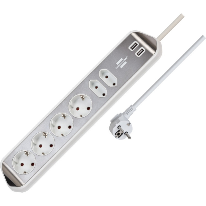 Brennenstuhl estilo Ecksteckdosenleiste mit USB-Ladefunktion 6-fach silber/weiß - 1153590620